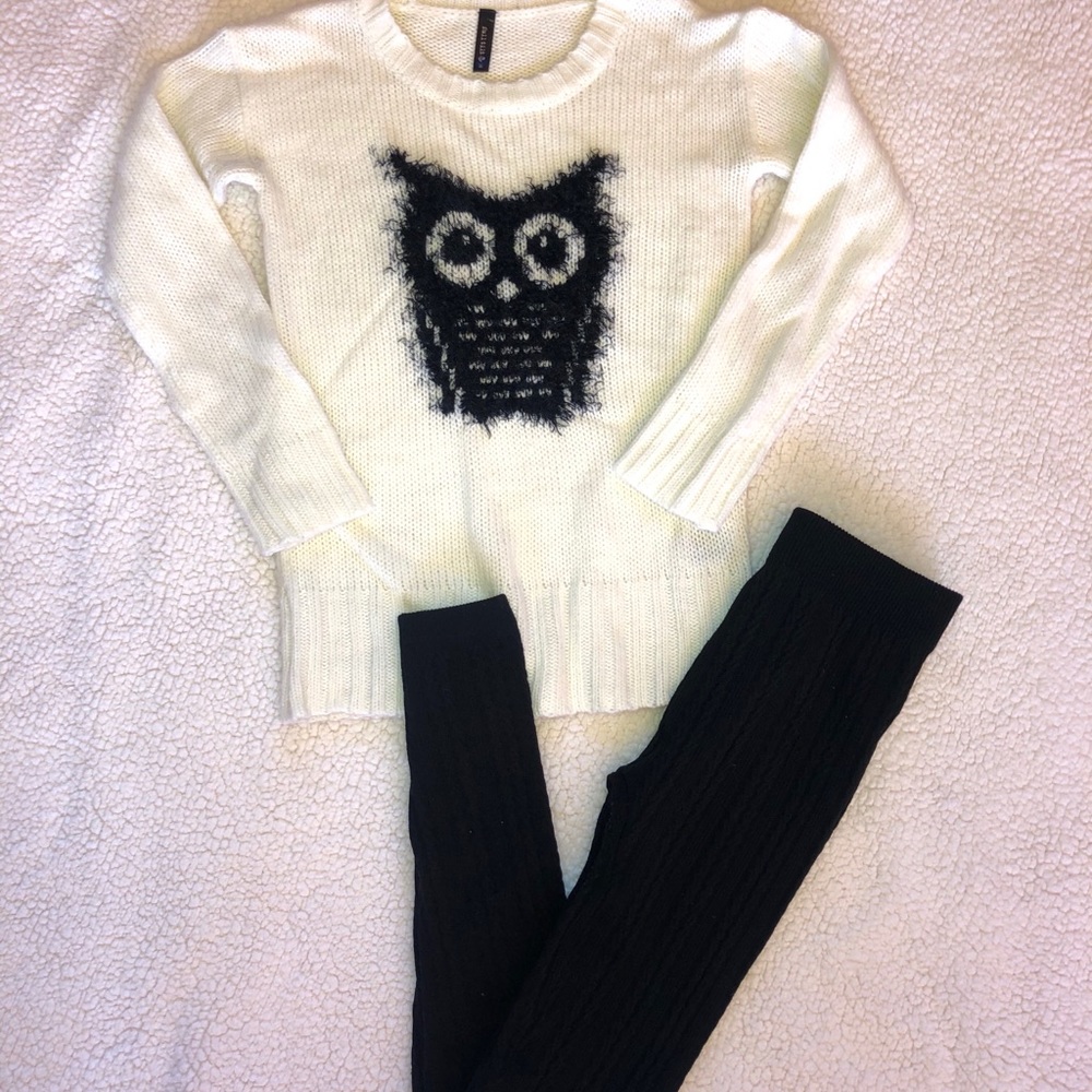 Outfit!!!! Owl Sweater with Black leggings
